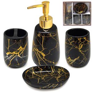 Набір для ванної "Black marble" 4пр/наб (18*7.5/10.5*7.5/10.5*7.5/11*13.5*3см) Stenson (TD00610) [Склад зберігання: