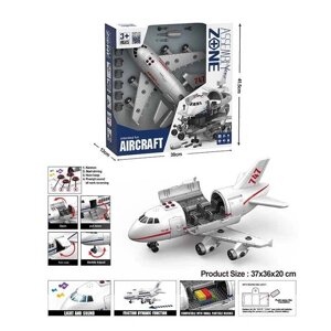 Літак YW 9089 конструктор, довжина 38см, підсвічування, звукові ефекти, озвучування англійською, інерція, в коробці