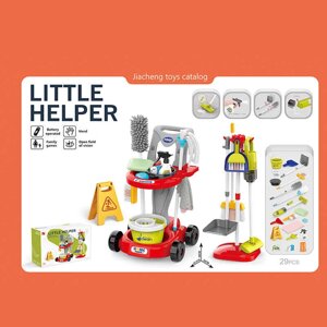 Набір для прибирання 667-67 пилосос на батарейках, візок, відро з віджимом, швабра, мітли, знаки попередження та інші