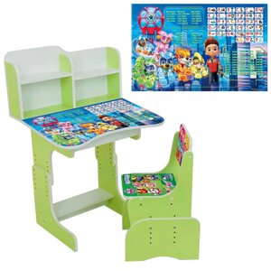 Парта шкільна "Цуценята" ПШ 050 ЛДСП, колір зелений, 69*45 см, + 1 стілець, з пеналом [Склад зберігання: Одеса №4]