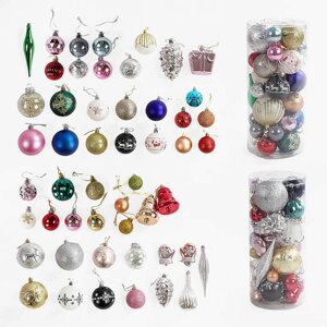 Новорічні прикраси C 67966 2 види, 24 штуки, кульки, D=6 см, у пакеті [Склад зберігання: Одеса №4]
