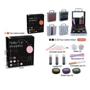 Косметика FT 2015 F 3 помади, глітери, механічний олівець, дзеркальце, кейс, пензлики, декоративні блискітки двох