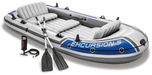 Човен надувний Intex 68325 «Excursion 5 Set» (168*366 см, гребний, п’ятимісний, трикамерний, надувне дно, весла, ручний
