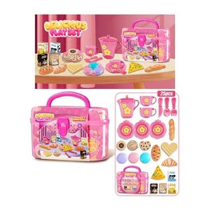 Набір продуктів 99022 25 елементів, 2 чашки, 3 блюдця, чайничок, ніж, ложка, вилка, смаколики, коробочки з напоями, в