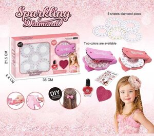 Прикраси для волосся 861-3 машинка для приклеювання страз, 5 видів страз, лак для нігтів, баф, в коробці [Склад