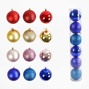 Новорічні прикраси C 67756 4 види, 6 штук, кульки, D= 9 см, у слюді, ВИДАЄТЬСЯ МІКС ВИДІВ [Склад зберігання: Одеса №4]