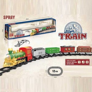 Потяг 5818-1 P довжина 72см, підсвічування, звукові ефекти, парогенератор, 4 вагони, 12 рейок, в коробці [Склад