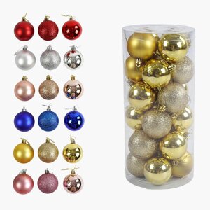 Новорічні прикраси C 67711 6 видів, кульки, 24 штуки, D = 6 см, в слюді, ВИДАЄТЬСЯ ТІЛЬКИ МІКС ВИДІВ [Склад зберігання: