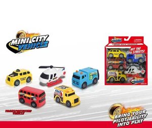 Набір машин MY 101 5 штук, таксі, сміттєвоз, автобус, літак, поштова машина, в коробці [Склад зберігання: Одеса №4]