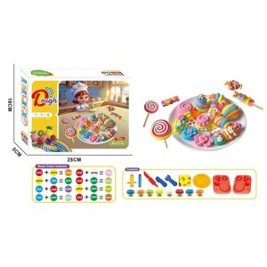 Тісто для ліплення 9013 екструдер, 8 кольорів тіста, тарілочка, 2 ножі, виделка, палички, 2 фігурні форми, в коробці