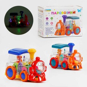 Паровозик ТК 52136 "WToys", 2 кольори, ОЗВУЧУВАННЯ УКРАЇНСЬКОЮ МОВОЮ, звук, підсвічування, шестерні, колесо вільного