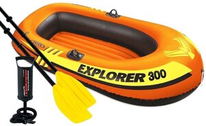 Човен надувний Intex 58332 «Explorer 300» (117*211 см, гребний, двомісний, двокамерний, надувне дно, до 186 кг.) [Склад
