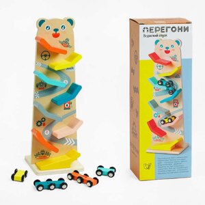 Трек C 61463 "WToys", 8 спусків, 4 машинки, дерев’яний, в коробці [Склад зберігання: Одеса №4]