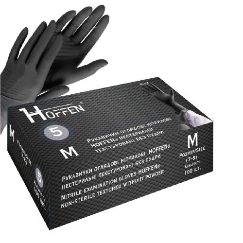 Рукавички нітрилові M Hoffen 5.0г нестерильні текстуровані б/п 50пар/уп Stenson HFN-13501M [Склад зберігання: Одеса №3] від компанії CD-Market - фото 1