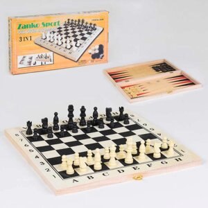 Шахи дерев'яні С 36817 (54) 3 в 1, дерев'яна дошка, дерев'яні шахи, в коробці [Склад зберігання: Одеса №4]