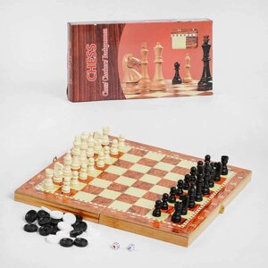 Шахи дерев'яні С 36819 (48) 3 в 1, дерев'яна дошка, дерев'яні шахи, в коробці [Склад зберігання: Одеса №4]