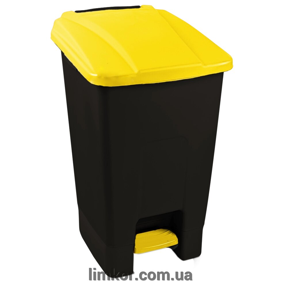 Бак для сміття з педаллю Planet 70 л чорний - жовтий від компанії ВТК Біотехнолог (бочки, септик, бак, біотуалет, гірки) Limkor. com. ua - фото 1