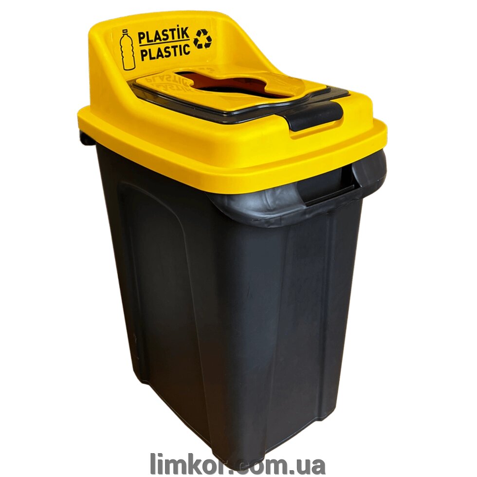 Бак для сортування сміття Planet Re-Cycler 50 л чорний - жовтий (пластик) від компанії ВТК Біотехнолог (бочки, септик, бак, біотуалет, гірки) Limkor. com. ua - фото 1