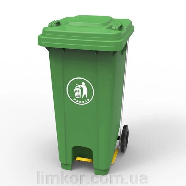 Контейнер для сміття 120 літрів бак з педаллю на колесах зелений ємність від компанії ВТК Біотехнолог (бочки, септик, бак, біотуалет, гірки) Limkor. com. ua - фото 1