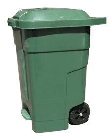Контейнер для сміття з педаллю на колесах 70 літрів зелений бак ємність 100