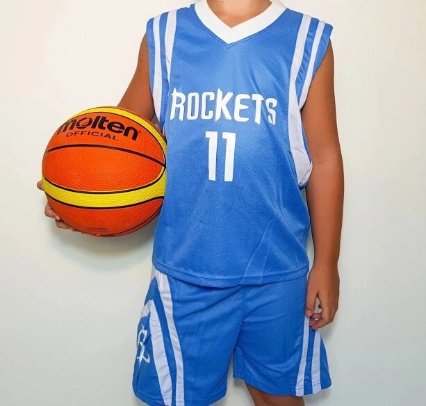 Дитяча баскетбольна форма ROCKETS блакитна від компанії Інтернет-магазин молодіжного одягу "Bagsmen" - фото 1