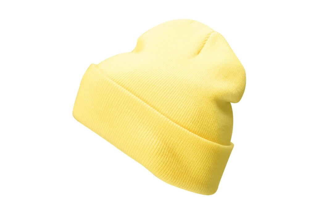 В&#039;язана шапка з відворотом жовта 7500-34 - розпродаж
