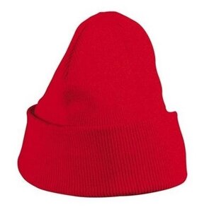 В'язана шапка з відворотом червона 7500-40