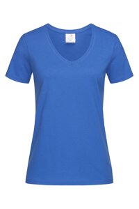 Жіноча футболка з V-образним вирізом синя Classic V-neck Women