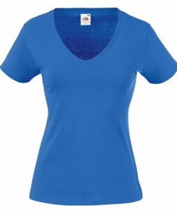 Женская футболка с V-образным вырезом синяя 398-51