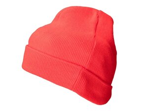 В'язана шапка з відворотом червона 7112-40