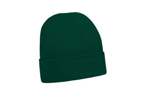 В'язана шапка з відворотом темно зелена Toque