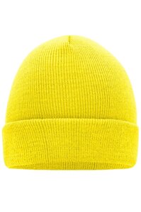 Дитяча в'язана шапка з відворотом жовта 7501-34