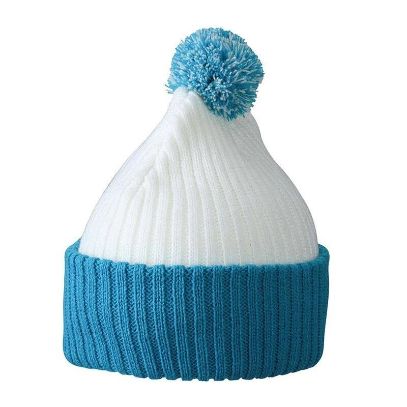 В'язана шапка з помпоном біло-блакитна 7540-12 від компанії Інтернет-магазин молодіжного одягу "Bagsmen" - фото 1