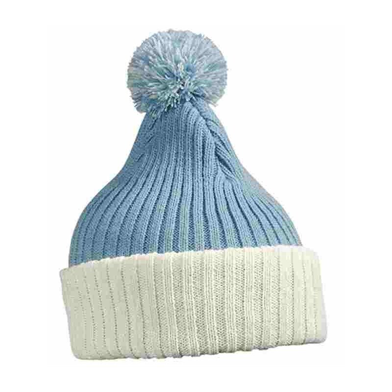 В'язана шапка з помпоном блакитна 7540-7 від компанії Інтернет-магазин молодіжного одягу "Bagsmen" - фото 1