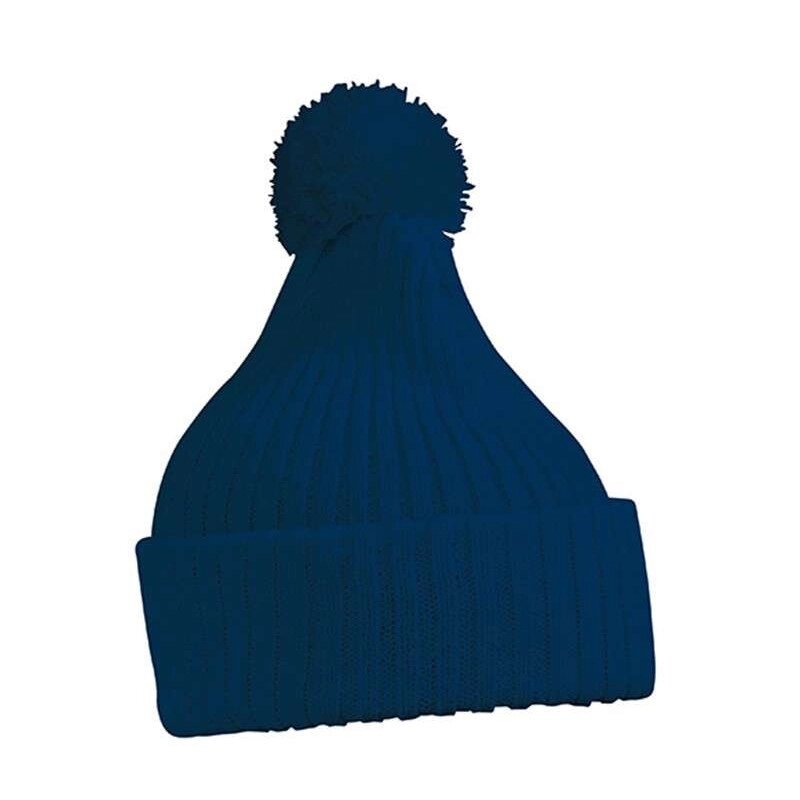 В'язана шапка з помпоном темно синя 7540-6 від компанії Інтернет-магазин молодіжного одягу "Bagsmen" - фото 1