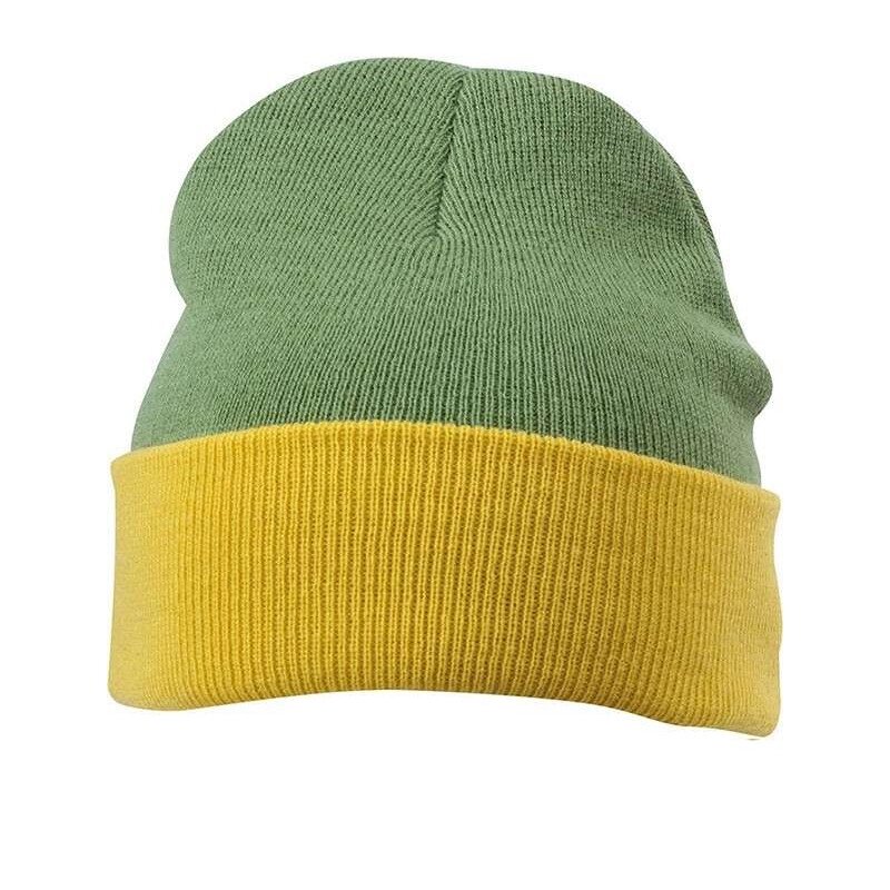 В'язана шапка з відворотом комбінована оливкова 7550-7 від компанії Інтернет-магазин молодіжного одягу "Bagsmen" - фото 1