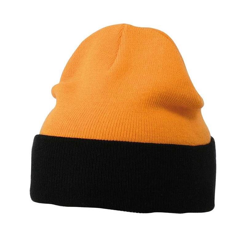 В'язана шапка з відворотом комбінована помаранчева 7550-3 від компанії Інтернет-магазин молодіжного одягу "Bagsmen" - фото 1