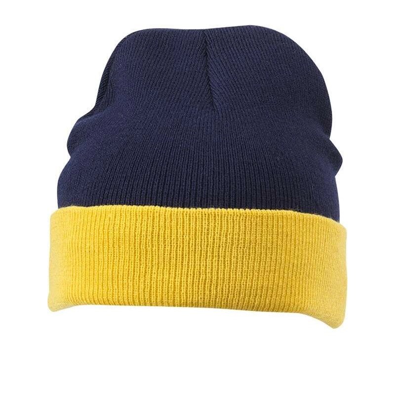 В'язана шапка з відворотом комбінована синя 7550-4 від компанії Інтернет-магазин молодіжного одягу "Bagsmen" - фото 1