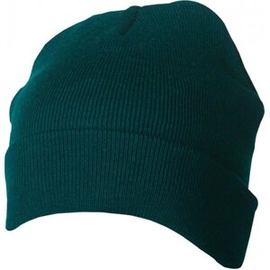 В'язана шапка з відворотом темно-зелена 7551-38