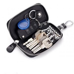 Ключниця кишенькова на блискавці з натуральної шкіри KEDANISON, з карабінами під ключі