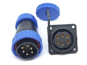 Герметичний роз'єм з квадратним фланцем LD28-6pin IP-68 під викрутку