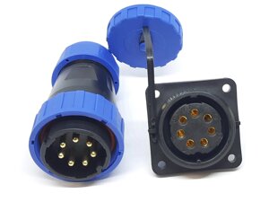 Герметичний роз'єм з квадратним фланцем LD28-7pin IP-68 під викрутку