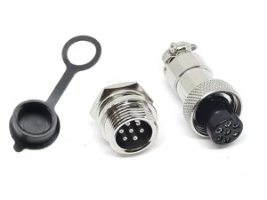 Роз'єм GX12 mini XLR M12, RS765 7 контактів (7 pin) пара (Гніздо з вологозахисною заглушкою + штекер)