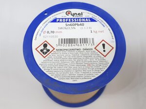 Припій Cynel Sn60Pb40 діаметром 0.7мм з флюсом вага 1кг в Одеській області від компанії Кладовая мастера на Закупка