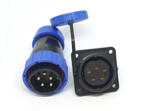 Герметичний роз'єм з квадратним фланцем LD28-5pin IP-68 під викрутку