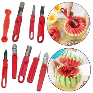 Набір ножів для карвінгу (різьблення по овочах) 8 штук (пластмасова ручка, сталеве лезо) + ложка-нуазетка