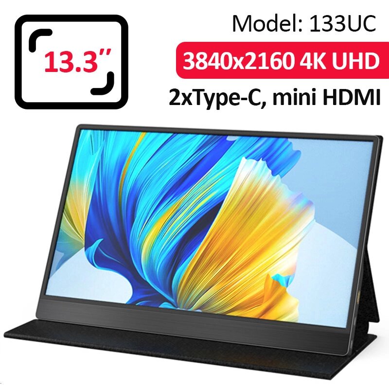 Монітор портативний 133UC / 13.3'' / IPS / 3840x2160 4K / Type-C / HDMI / jack 3.5 мм / другий екран від компанії Інтернет-магазин VNGSM - фото 1