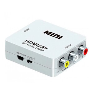 Конвертер Mini, HDMI to AV, ВИХІД 3RCA (мама) на ВХІД HDMI (мама), 720P/1080P, White