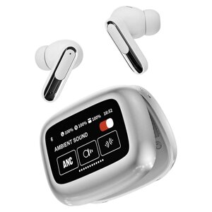 Бездротові навушники LIVE BEAM 3 TWS з LED дисплеєм, Bluetooth 5.4, ANC + ENC, 380mAh, IP55 White