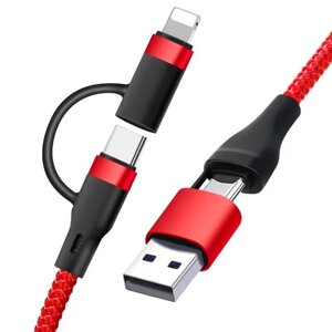Кабель Type-C to Type-C з перехідниками USB + Lightning / 4 в 1 / QC3.0 PD / 60W / 1м Червоний в Київській області від компанії Интернет-магазин VNGSM
